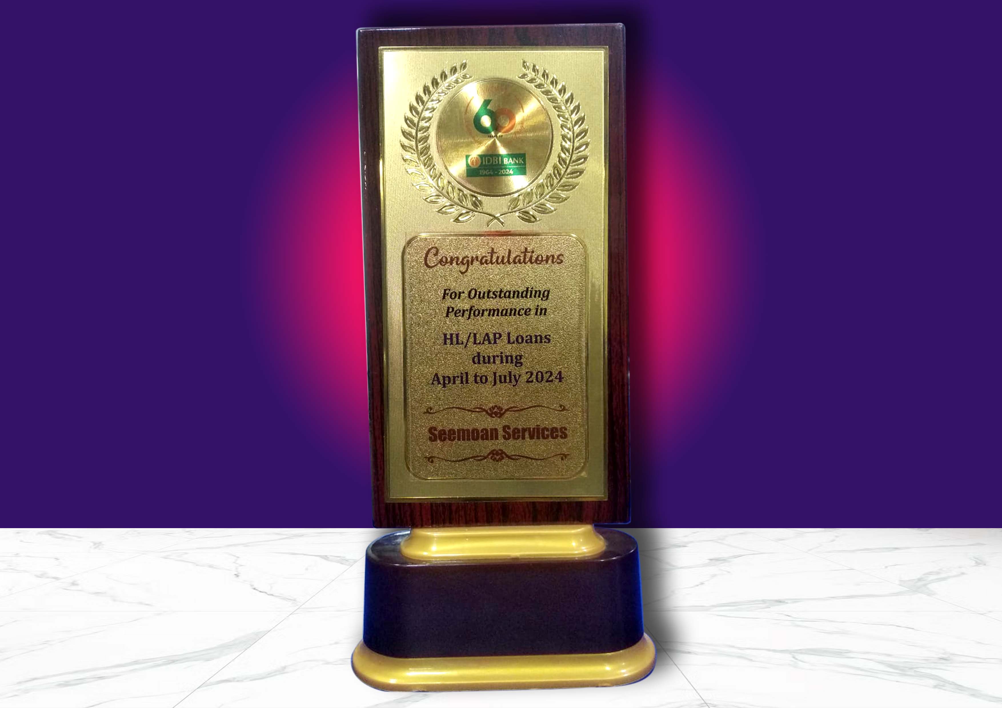 For Outstanding Performance in HL/ LAP Loans During April to July 2024 From IDBI Bank